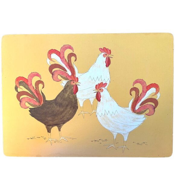 NOW DESIGNS Set of 4 "Rise and Shine" Cork-Backed Chicken Placemats 12" x 16" - Picture 7 of 12